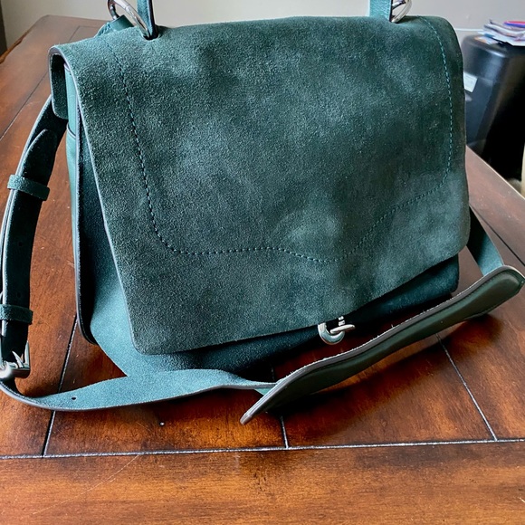 Rebecca Minkoff Stella Suede Satchel -Pine - Picture 3 of 14